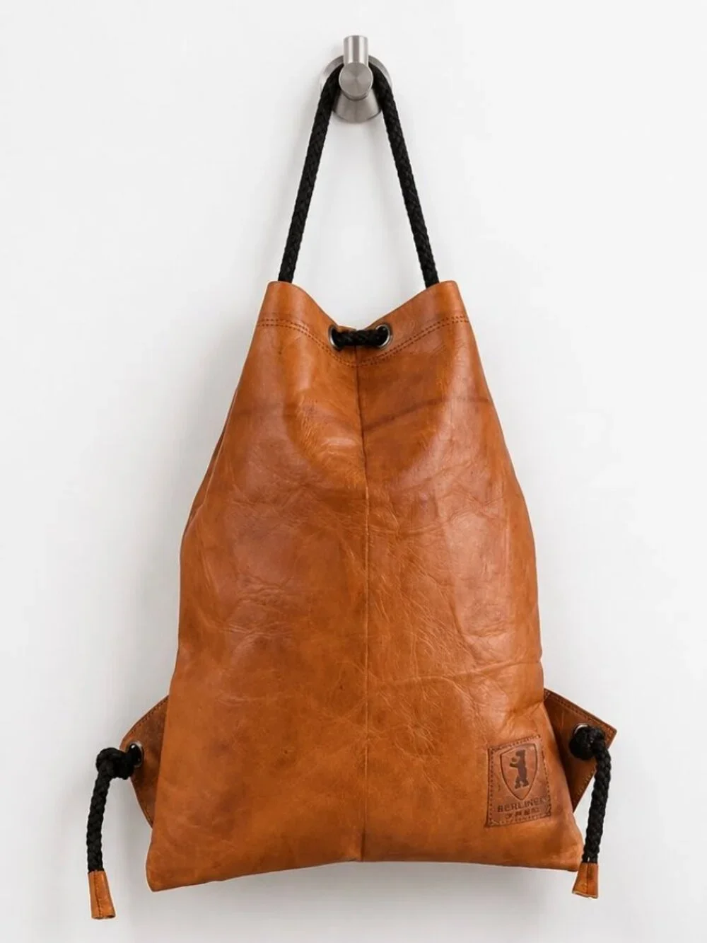 Berliner Leather Gym Bag Vintage Genuine 753 Drawstring Backpack Unisex - Picture 3 of 5